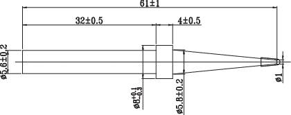 Technische tekening van een cilindrische component met lengte- en diameterspezificaties. Afmetingen weergegeven in millimeters.