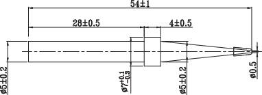 Technische tekening van een cilindrisch onderdeel met nauwkeurige afmetingen en hoeken. Toont lengte- en doorsnede-details.