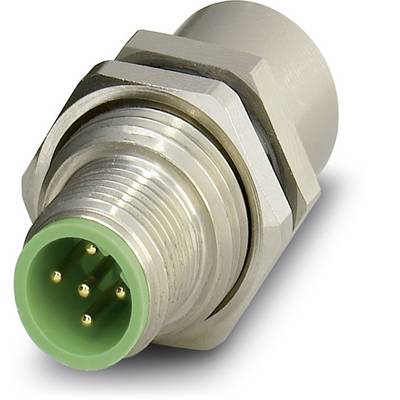 Industriële connector met een groene zespolige aansluiting en een metalen behuizing, geschikt voor kabeldoorverbindingen.