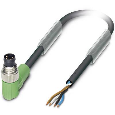 Een groen, rechthoekig steker-kabel met open draadeinden en metalen afscherming, kenmerkend voor industriële toepassingen.