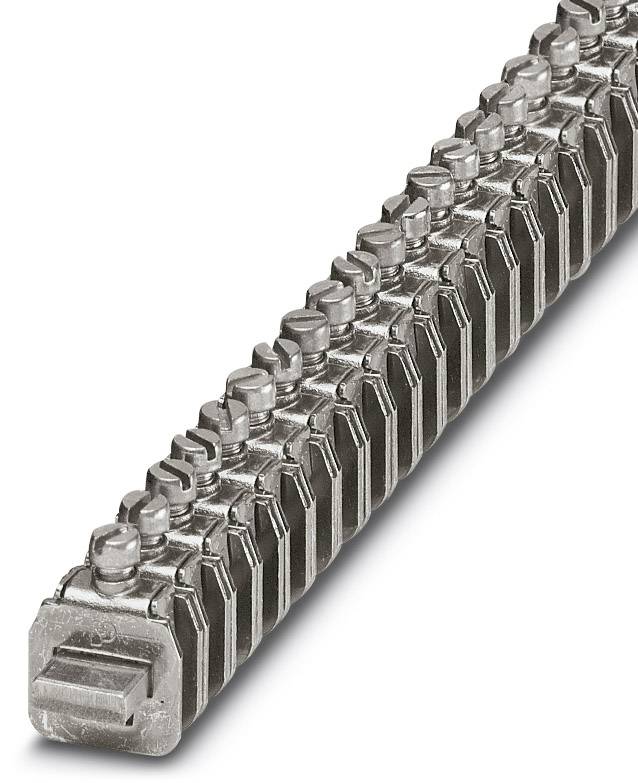 Een zijdelings gerangschikt metalen aansluitblok, onder een hoek die de gedetailleerde oppervlaktestructuur laat zien.