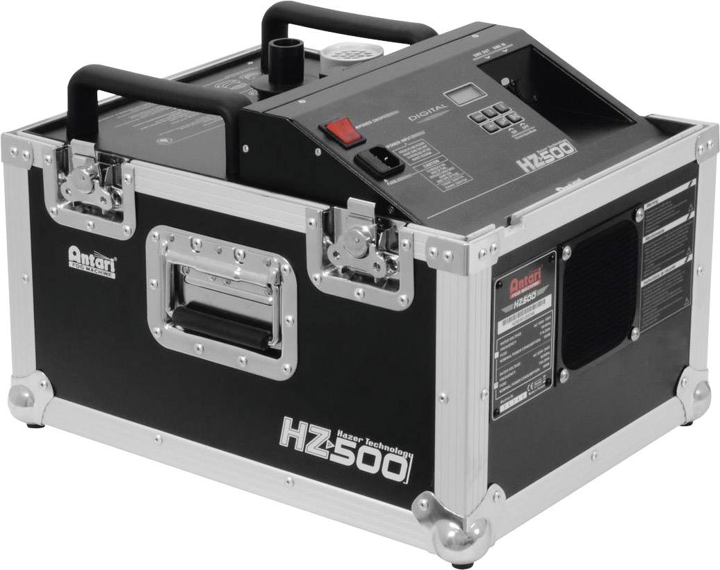 De Hazer HZ500 van Antari is een professioneel rookmachine in een robuuste behuizing met een bedieningsdisplay en draaggrepen.