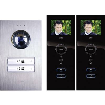 m-e modern-electronics  Vistadoor Complete set voor Video-deurintercom Kabelgebonden Tweegezinswoning Zilver, Zwart