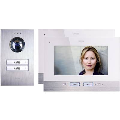 m-e modern-electronics  Vistadoor Complete set voor Video-deurintercom Kabelgebonden Tweegezinswoning Zilver, Wit