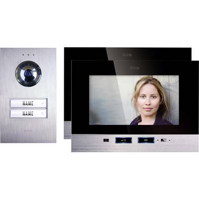 m-e modern-electronics  Vistadoor Complete set voor Video-deurintercom Kabelgebonden Tweegezinswoning Zilver, Zwart