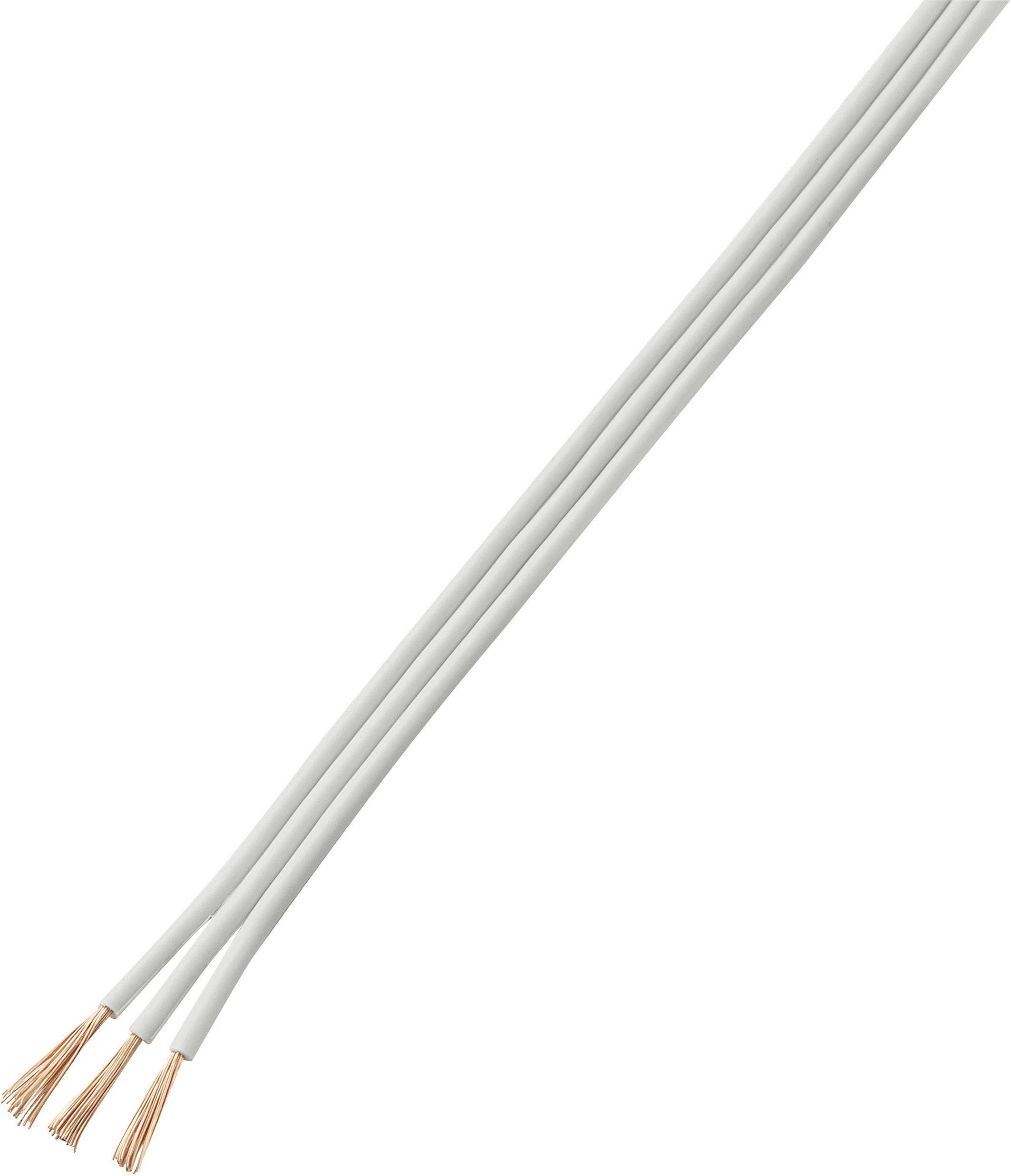 Twee dikke, parallel lopende witte kabels met koperen draadeinden, blootgelegd en klaar voor aansluiting.