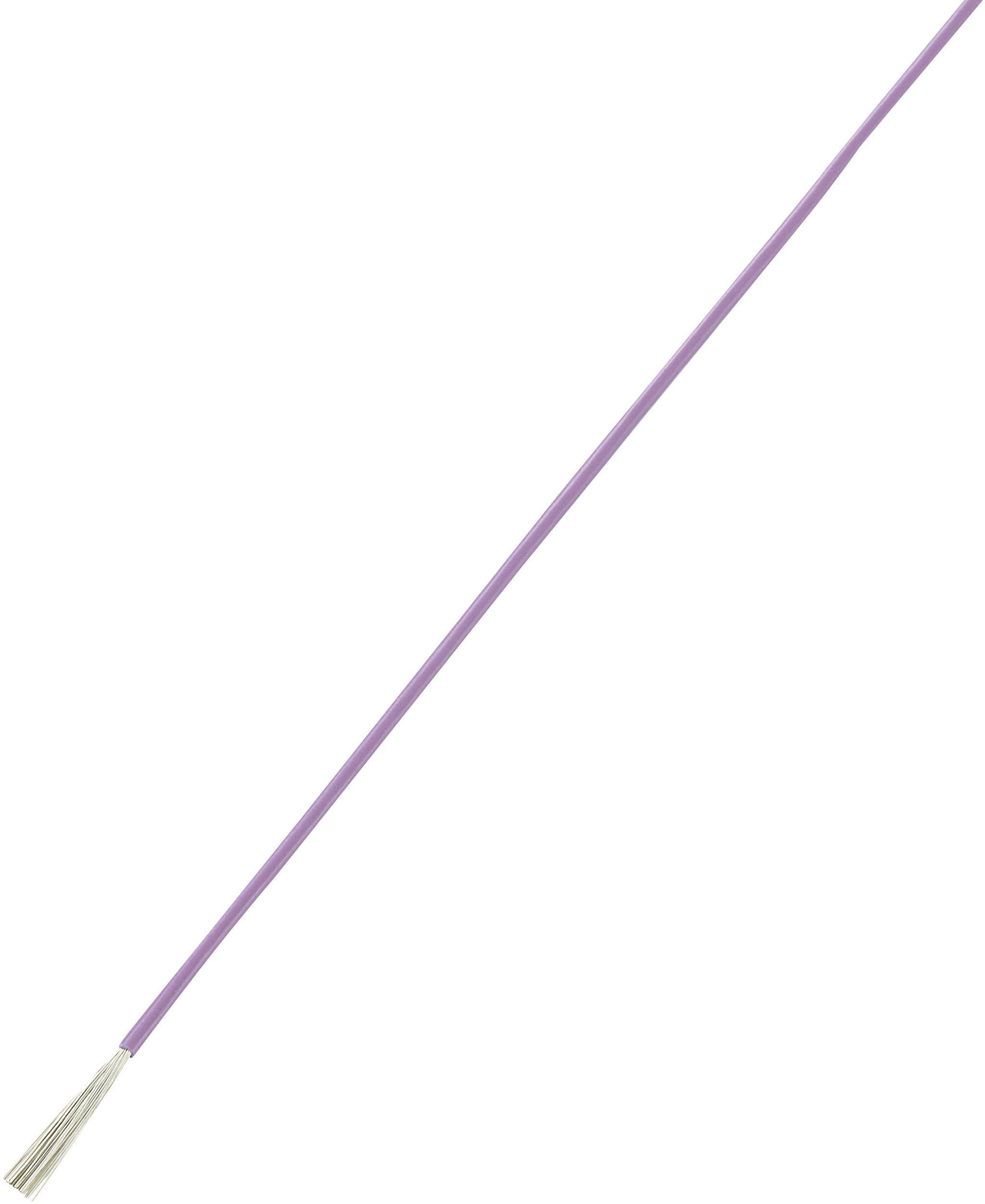 Een enkele, paarse kabel wordt diagonaal weergegeven, met een zichtbare, blootliggende draad aan het uiteinde.