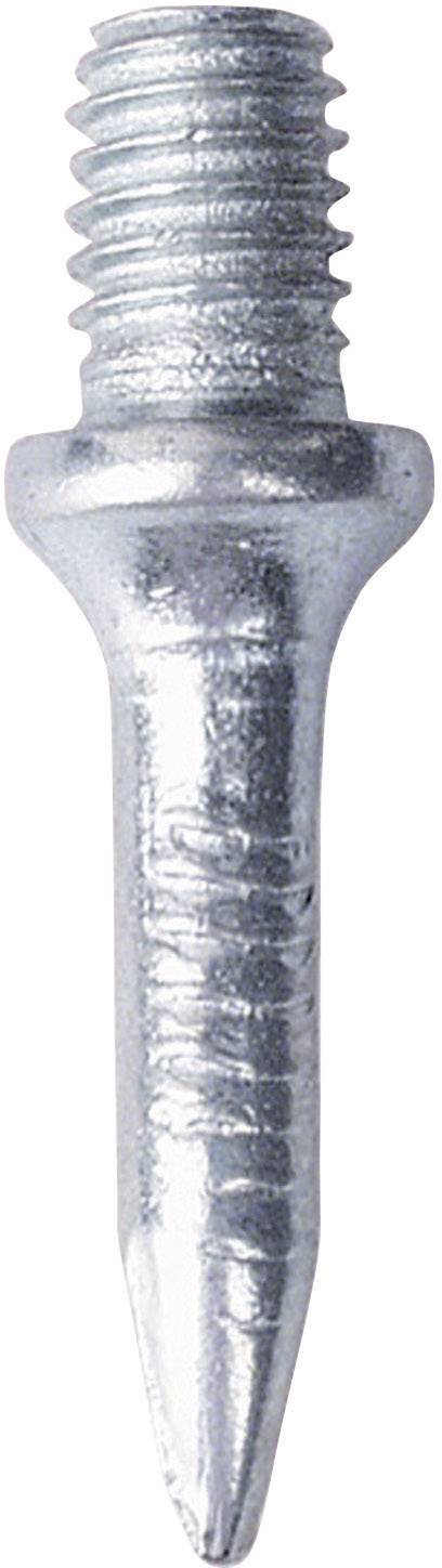 Metalen pin met schroefdraad aan het ene uiteinde, glad en puntig toelopend aan het andere uiteinde. Wordt gebruikt in sporttenschoenzolen.