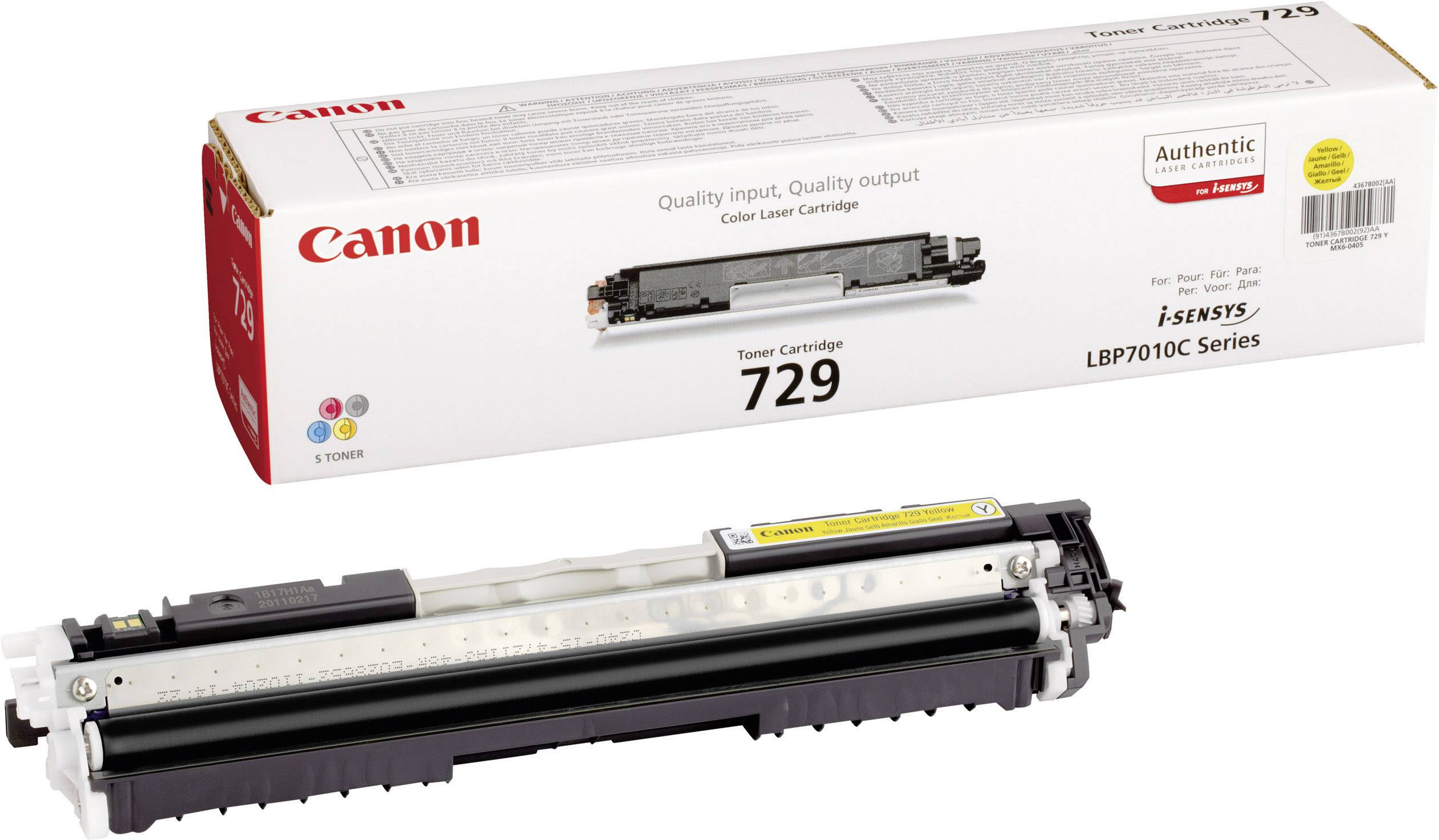 Canon 729 zwarte tonercartridge vóór de verpakking. Geschikt voor i-SENSYS LBP7010C serie. Authentiek Canon-product.