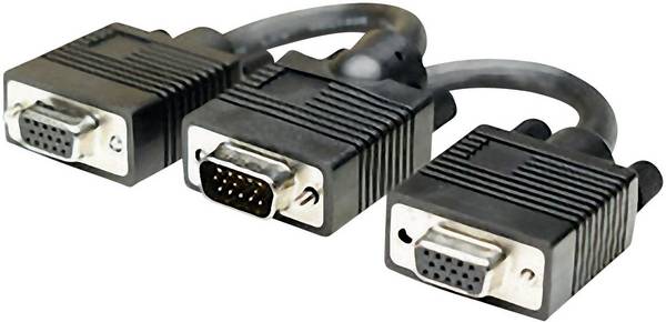 Manhattan 304559 VGA-kabel VGA Y-kabel VGA-stekker 15-polig, VGA-bus 15-polig, VGA-bus 15-polig 0.15 m Zwart Schroefbaar