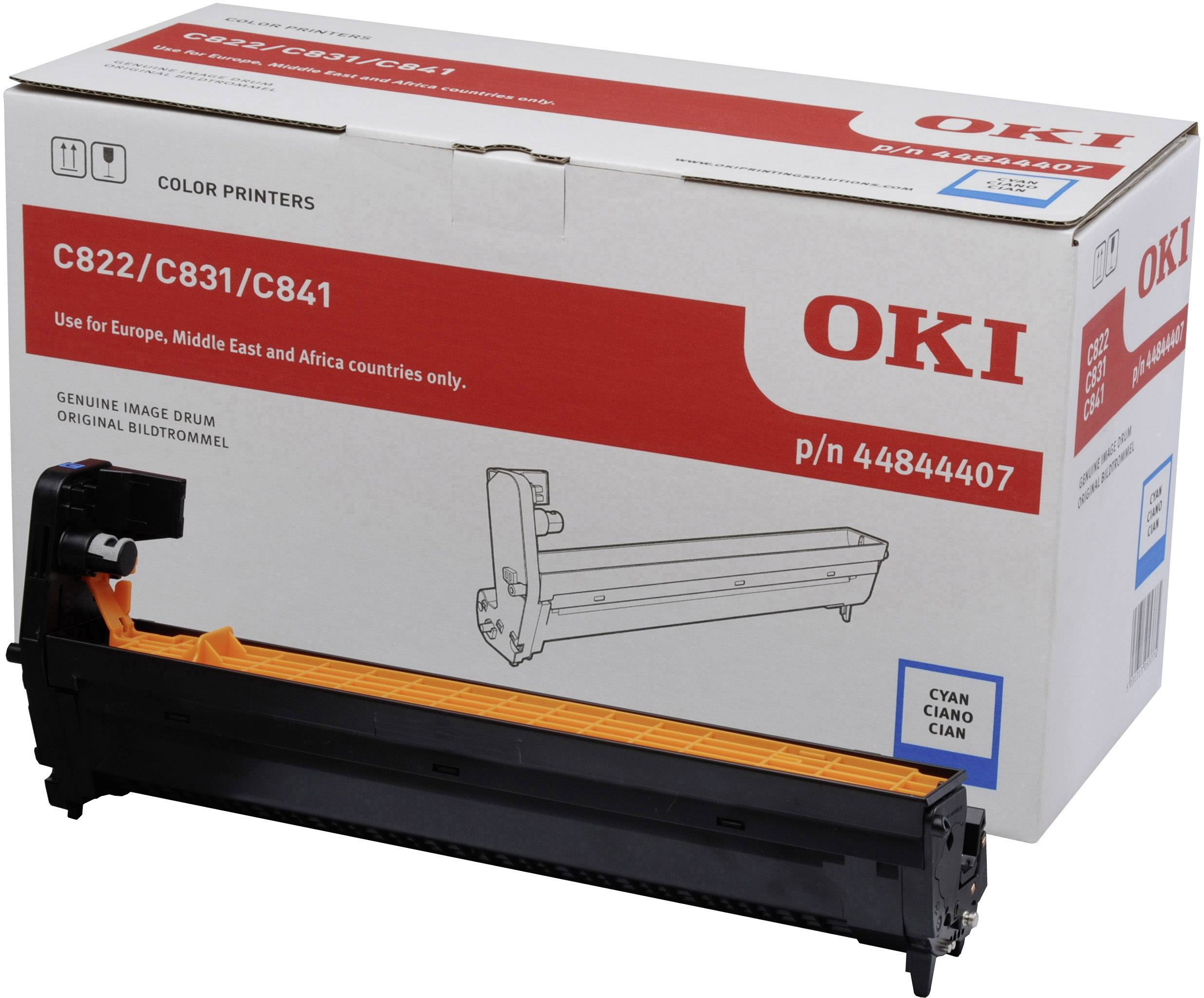 Oki originele drumdrum voor printer, model C822/C831/C841, voor Cyaan, Magenta, Geel en Zwart. Verpakking toont productafbeelding.