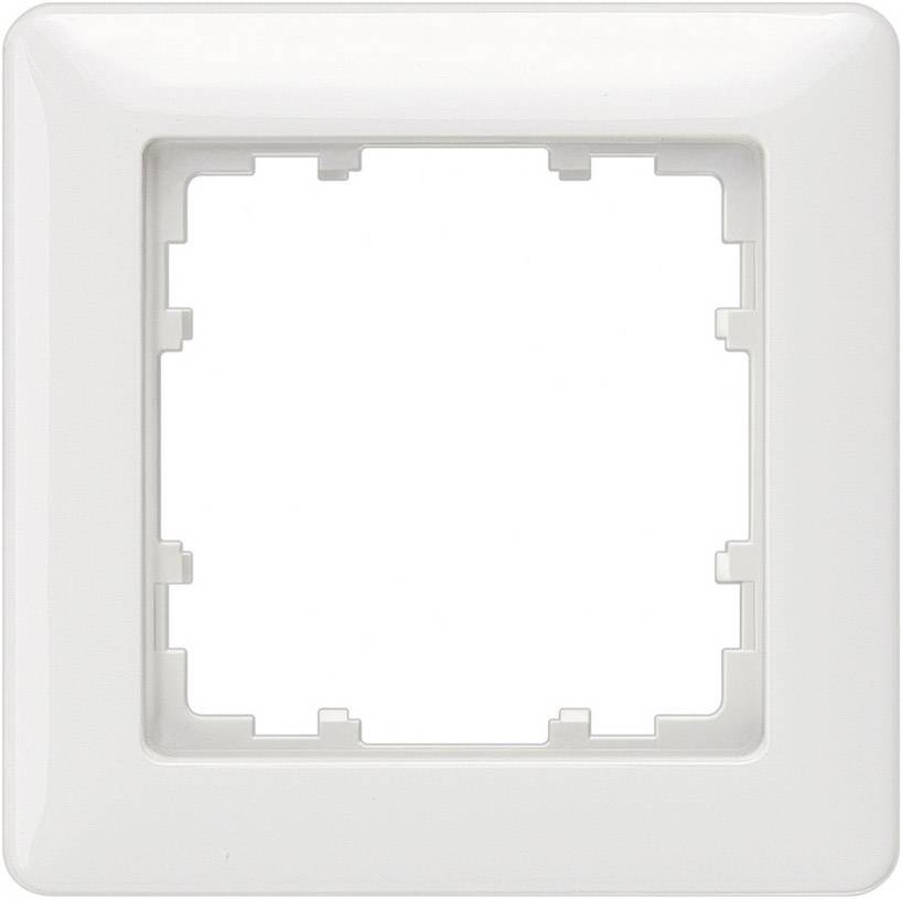 Een wit vierkant kader voor een lichtschakelaar- of stopcontactafdekking, zonder binnencomponent.
