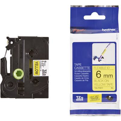 Brother TZe-FX611 Labeltape flexibel   Tapekleur: Geel Tekstkleur: Zwart 6 mm 8 m