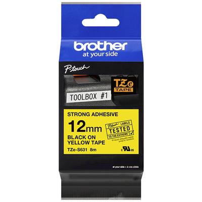 Brother TZe-S631 Labeltape extra sterk klevend   Tapekleur: Geel Tekstkleur: Zwart 12 mm 8 m