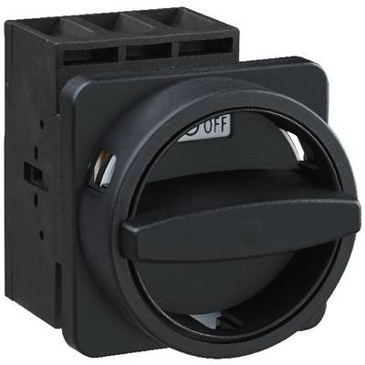Draaischakelaar met opschrift '0 UIT', gebruikt voor het bedienen van elektrische apparaten. Voornamelijk in zwarte tinten uitgevoerd.