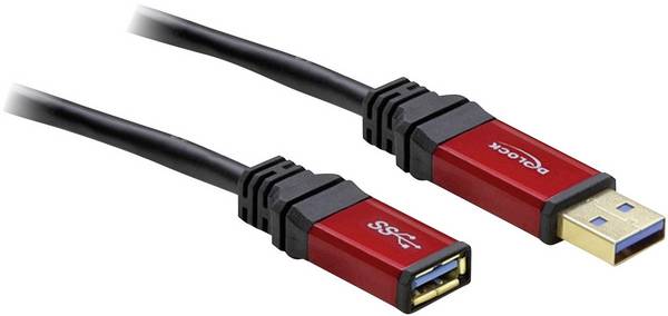 Delock 105905 USB-kabel USB 3.2 Gen1 USB-A stekker, USB-A bus 3.00 m Rood, Zwart Vergulde steekcontacten, UL gecertificeerd