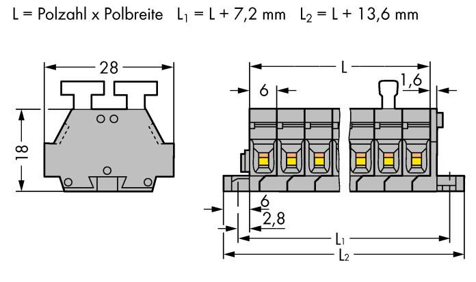 WAGO 261-424/341-000 Klemstrook 6 mm Spanveer Toewijzing: L Grijs 50 stuk(s) Package