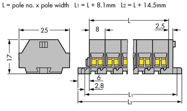 WAGO 260-205 Klemstrook 8 mm Spanveer Toewijzing: L Grijs 50 stuk(s)