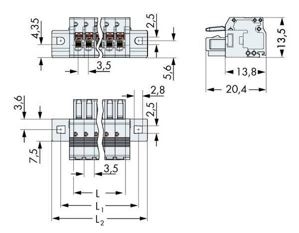 WAGO 2734-102/031-000 Female behuizing (kabel) 2734 Totaal aantal polen: 2 Rastermaat: 3.50 mm Inhoud: 100 stuk(s)