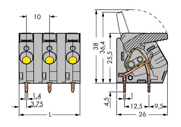 WAGO 2706-202 Veerkrachtklemblok 6.00 mm² Aantal polen 2 Grijs 70 stuk(s)