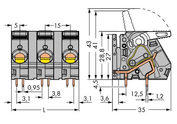 WAGO 2716-253 Veerkrachtklemblok 6.00 mm² Aantal polen 3 Grijs 24 stuk(s)