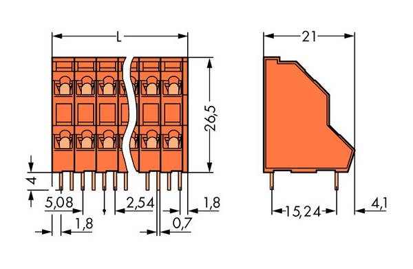 WAGO 736-415 Dubbel niveau klem 2.50 mm² Aantal polen 30 Oranje 21 stuk(s)