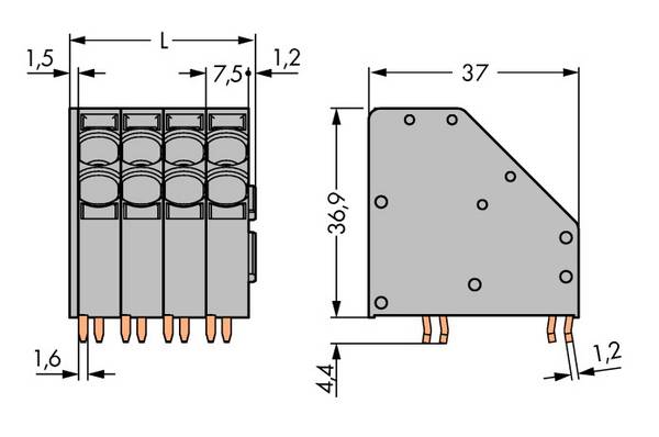 WAGO 746-2305 Veerkrachtklemblok 10.00 mm² Aantal polen 5 Grijs 24 stuk(s)