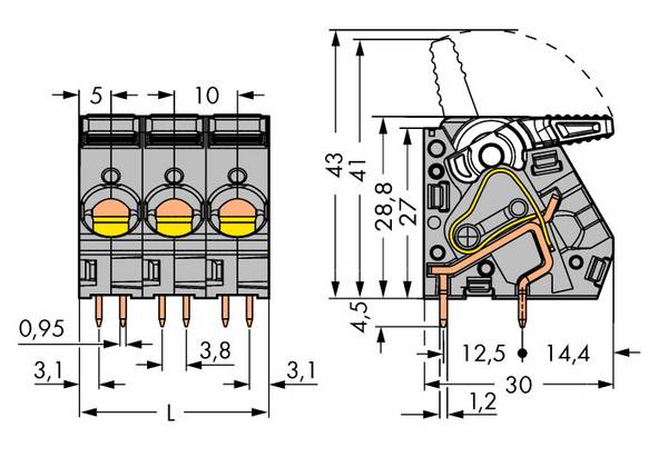 WAGO 2716-107 Veerkrachtklemblok 6.00 mm² Aantal polen 7 Grijs 15 stuk(s)
