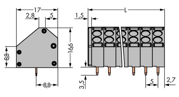 WAGO 816-104 Veerkrachtklemblok 1.50 mm² Aantal polen 4 Grijs 168 stuk(s)