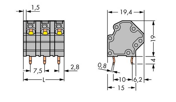 WAGO 745-3159 Veerkrachtklemblok 4.00 mm² Aantal polen 9 Grijs 48 stuk(s)