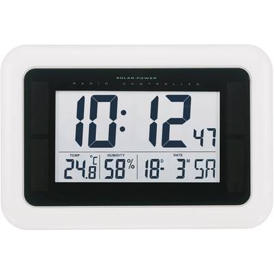 Een digitale klok toont de tijd 10:12:47, temperatuur 24,8°C, luchtvochtigheid 58% en de datum 18 maart, zaterdag.