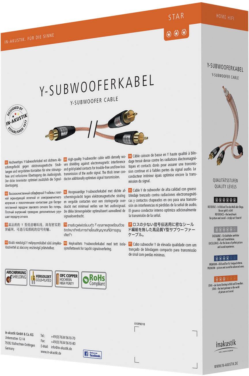 Inakustik Star II audiokabel cinchstekker naar 2x cinchstekker transparant 3 m-2