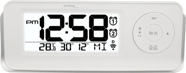 Techno Line 09599 WT 498s Wekker Zendergestuurd Wit Alarmtijden 2