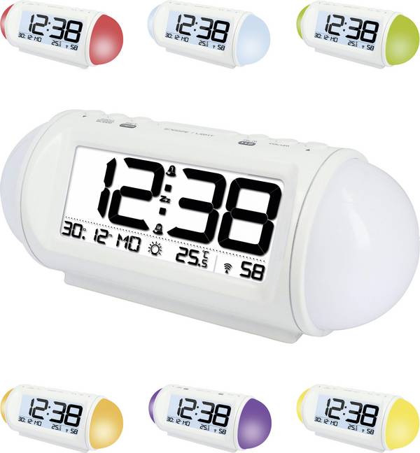 Techno Line WT 499 Wekker Zendergestuurd Wit Alarmtijden 2