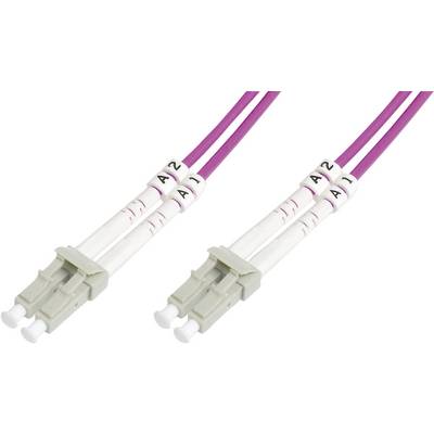 Twee roze glasvezelkabels met grijze connectoren, elk voorzien van de nummers 2 en 4.
