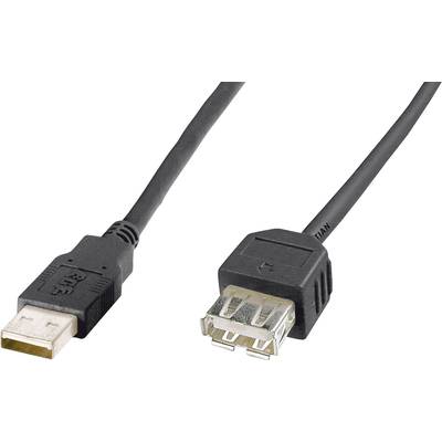 Een zwarte USB-verlengkabel met een USB-A-stekker links en een USB-A-aansluiting rechts.