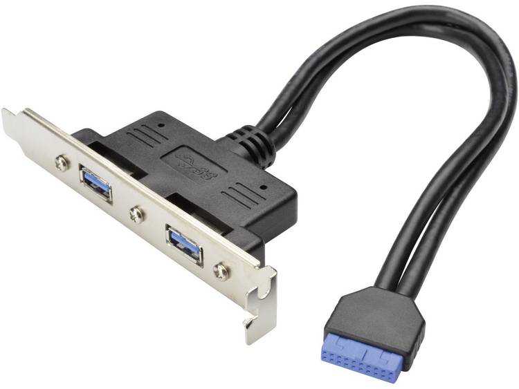 Digitus USB 3.0 Aansluitkabel [2x USB 3.0 bus A 1x USB 3.0 bus intern 19-polig] 0.25 m Zwart UL gece