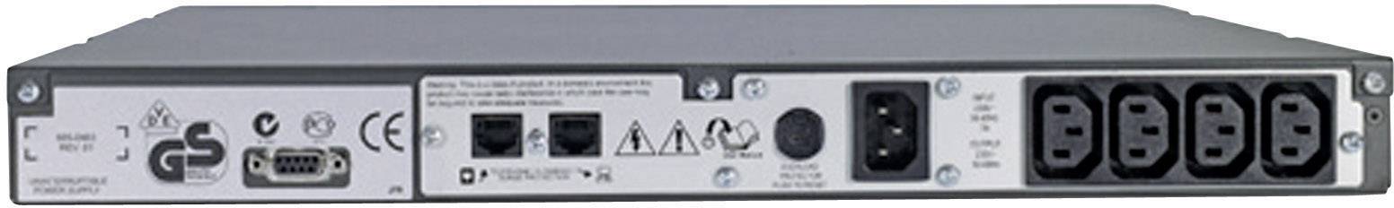 Achterkant van een elektronisch apparaat met verschillende aansluitingen en waarschuwingslabels.