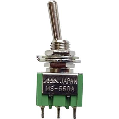 Een groene wipschakelaar met vier metalen pinnen en de opdruk 'Japan MS-550A' aan de voorzijde.