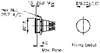 Technische tekening van een cilindrische connector met afmetingen. Diameter en maximale inbouwlengte zijn gemarkeerd.