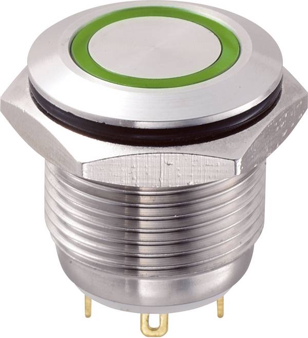 TRU COMPONENTS 701880 GQ16F-10E/J/G/12V Vandalismebestendige druktoets 48 V/DC 2 A 1x uit/(aan) Moment Groen IP65 1 stuk(s)