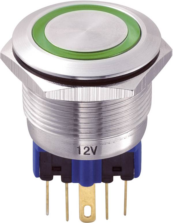 TRU COMPONENTS 701977 GQ22-11E/G/12V Vandalismebestendige druktoets 250 V/AC 5 A 1x aan/(aan) Moment Groen IP65 1 stuk(s)