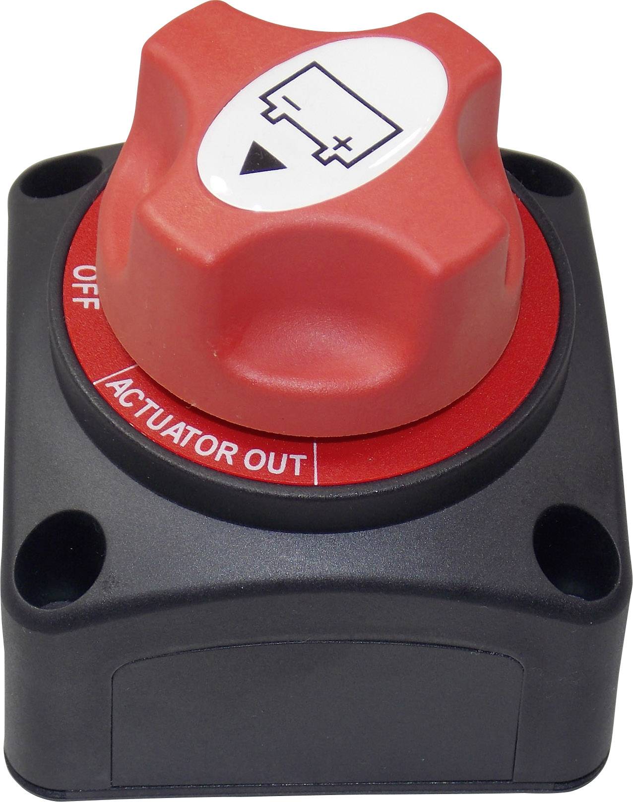 Rode batterijschakelaar in de "Uit"-stand, met bovenaan een batterijsymbool. Wordt gebruikt om de stroomtoevoer te onderbreken.