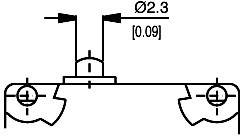 Technische tekening van een mechaniek met een cilindrisch element met een diameter van 2,3 mm, met bevestigingspunten.