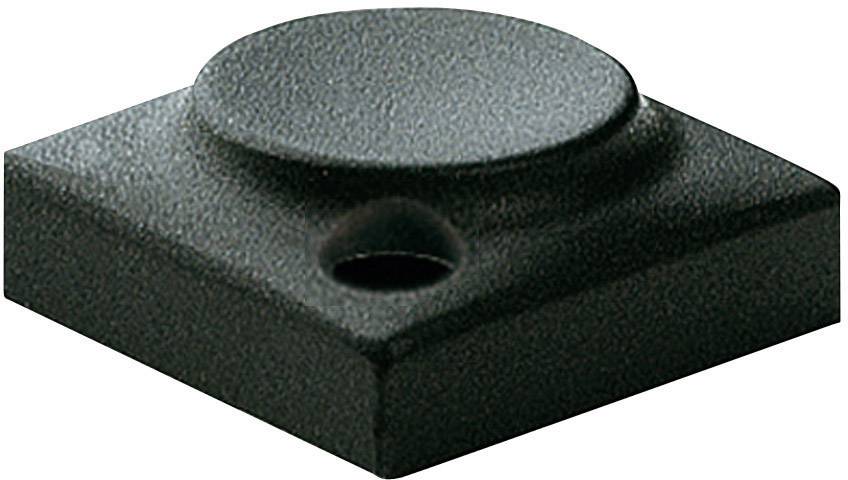Een zwarte druksensor in vierkante vorm met een rond, uitstekend oppervlak en een klein gat aan de voorkant.