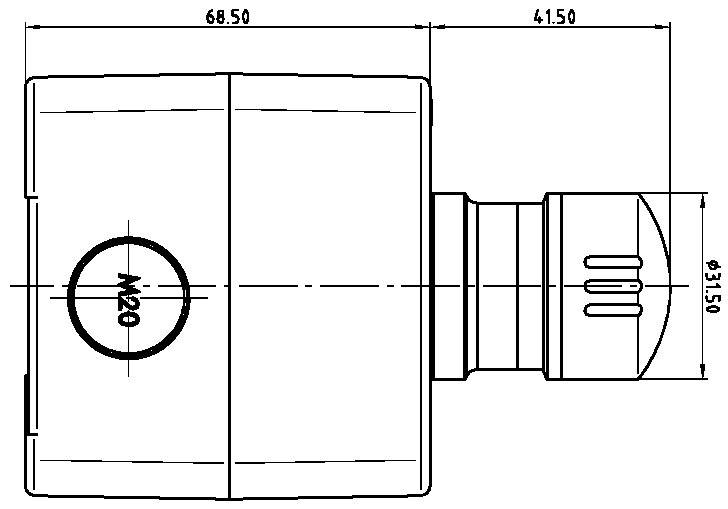 'Technische tekening van een cilindrisch onderdeel met afmetingen van 68,50 x 41,50 mm en een diameter van 31,50 mm.'