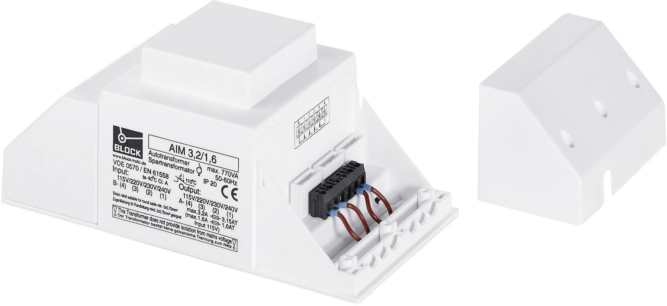 Een witte elektronische component met verwijderde deksel toont de interne kabelaansluitingen. Op het oppervlak bevindt zich een etiket met technische details.