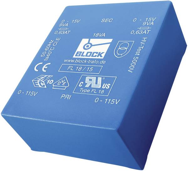 BLOCK FL 24/12 Printtransformator 2 x 115 V 2 x 12 V/AC 24 VA 1 A