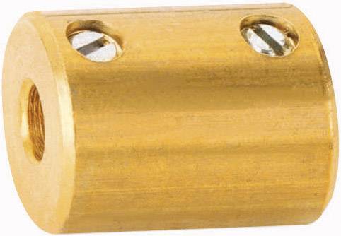 Een cilindrische, metalen verbindingscomponent van messing met twee schroefgaten aan de zijkant, gebruikt voor fixatie of bevestiging.
