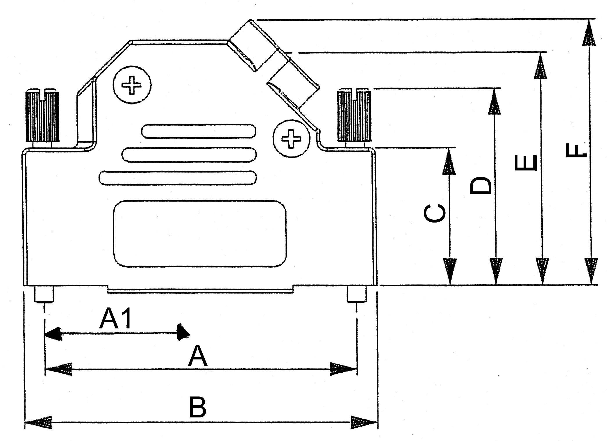 Technische tekening van een onderdeel met verschillende maatvoeringen: A, B, C, D, E, F en A1. De lijnen tonen de respectievelijke afmetingen.